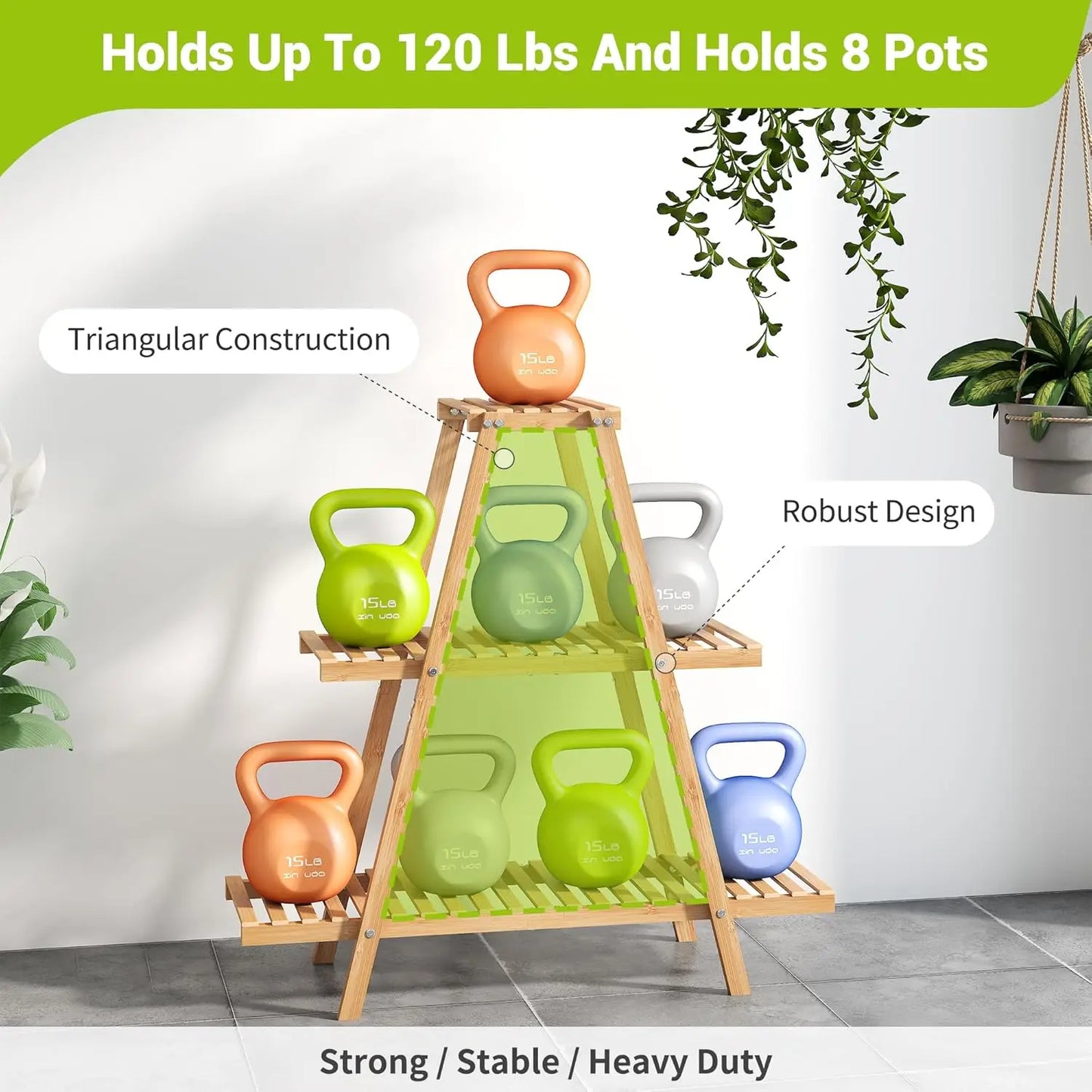 Three Tier Bamboo Plant Stand For Indoor And Outdoor Use