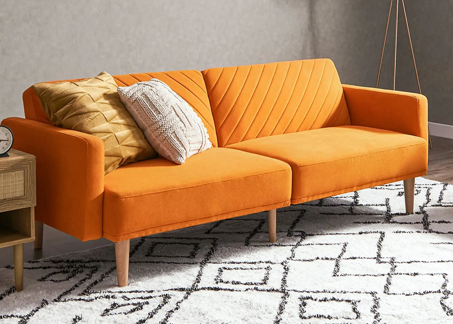 Mid Century Futon Sofa Bed PU Leather Loveseat Wood Frame