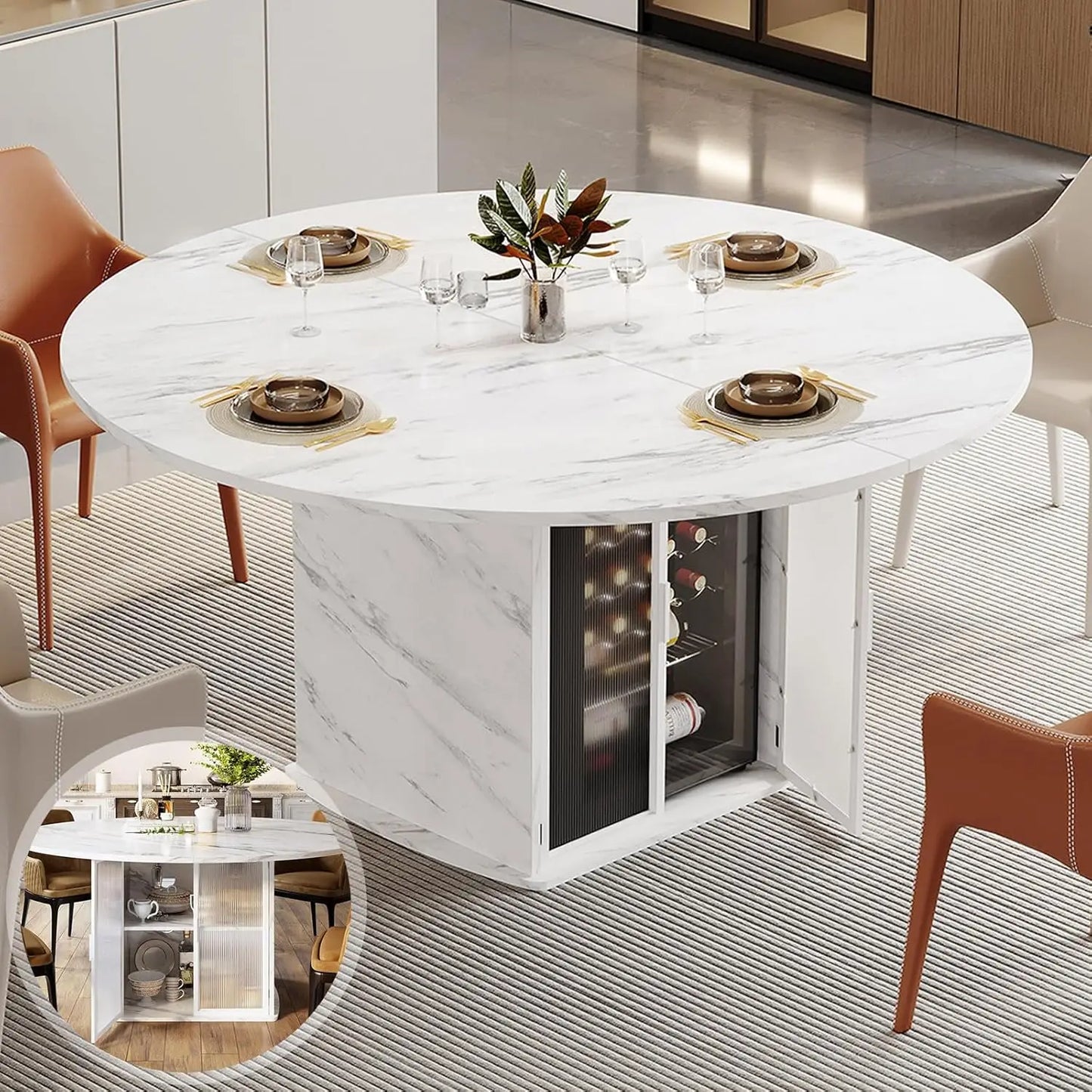 Modern Round Dining Table With Storage For Kitchen And Dining