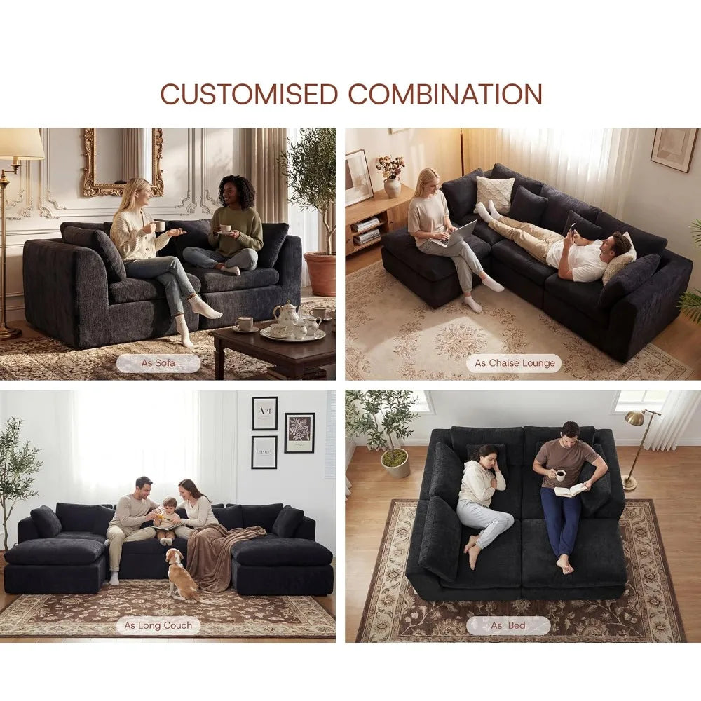 Modern Cloud Sectional Sofa U Shape With Two Ottomans