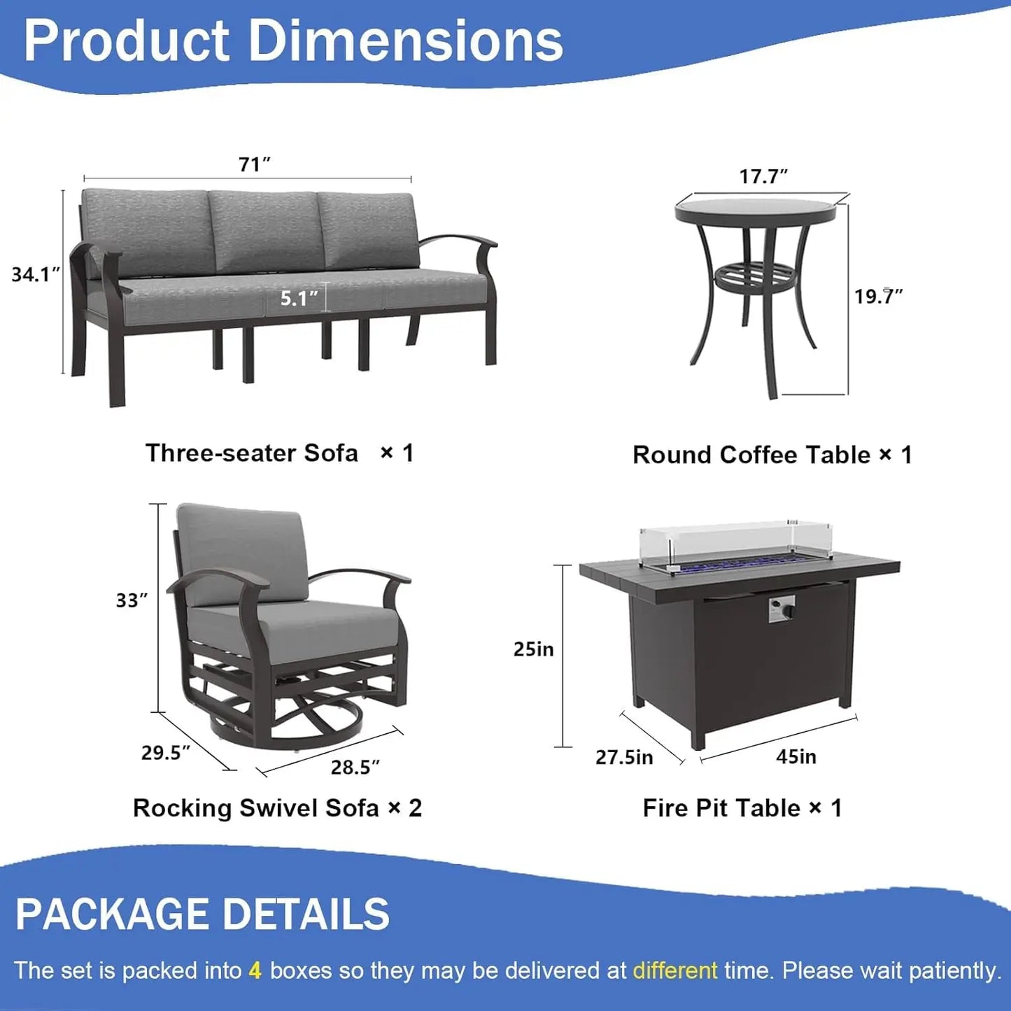 Aluminum Patio Furniture Set 5 Piece Modern Outdoor