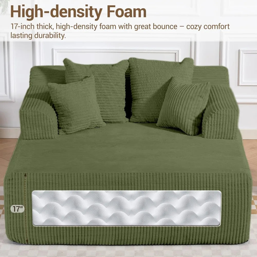 Modern L Shaped Corduroy Chaise Lounge Sofa Bed With Arms