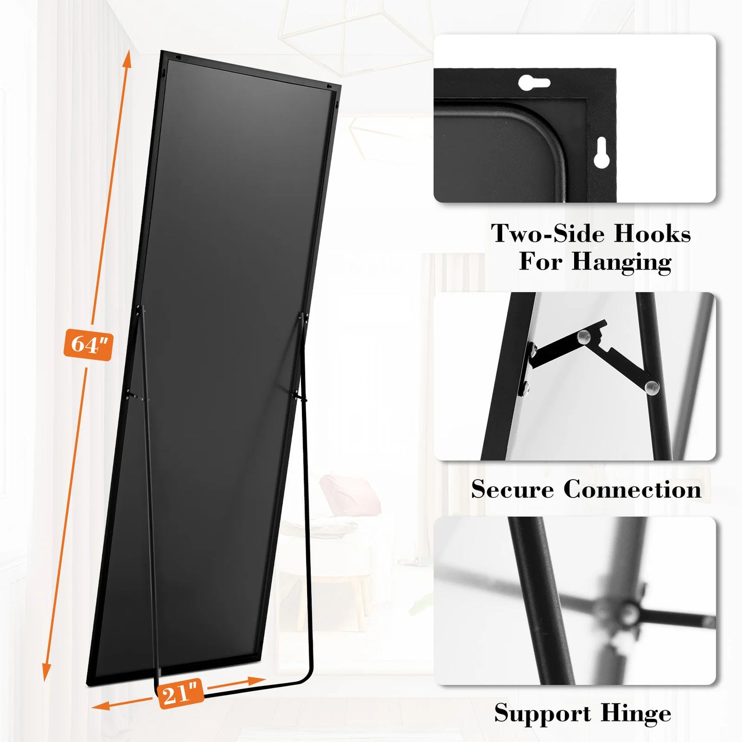 JHK Full Body Wall Mirror With Aluminum Frame Living Room