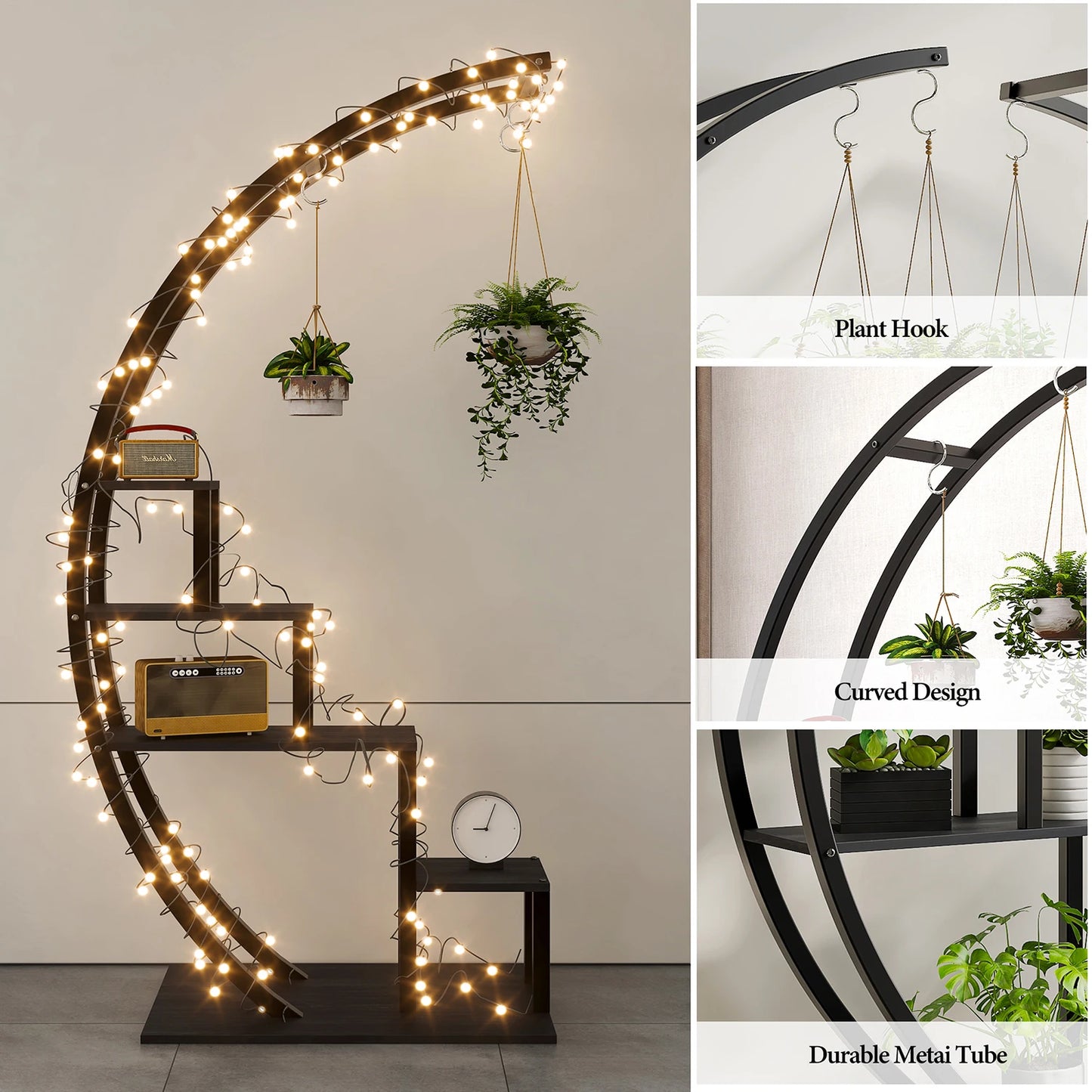 TWISTER.CK Five Tier Metal Plant Stand Indoor Half Moon Two-Pack