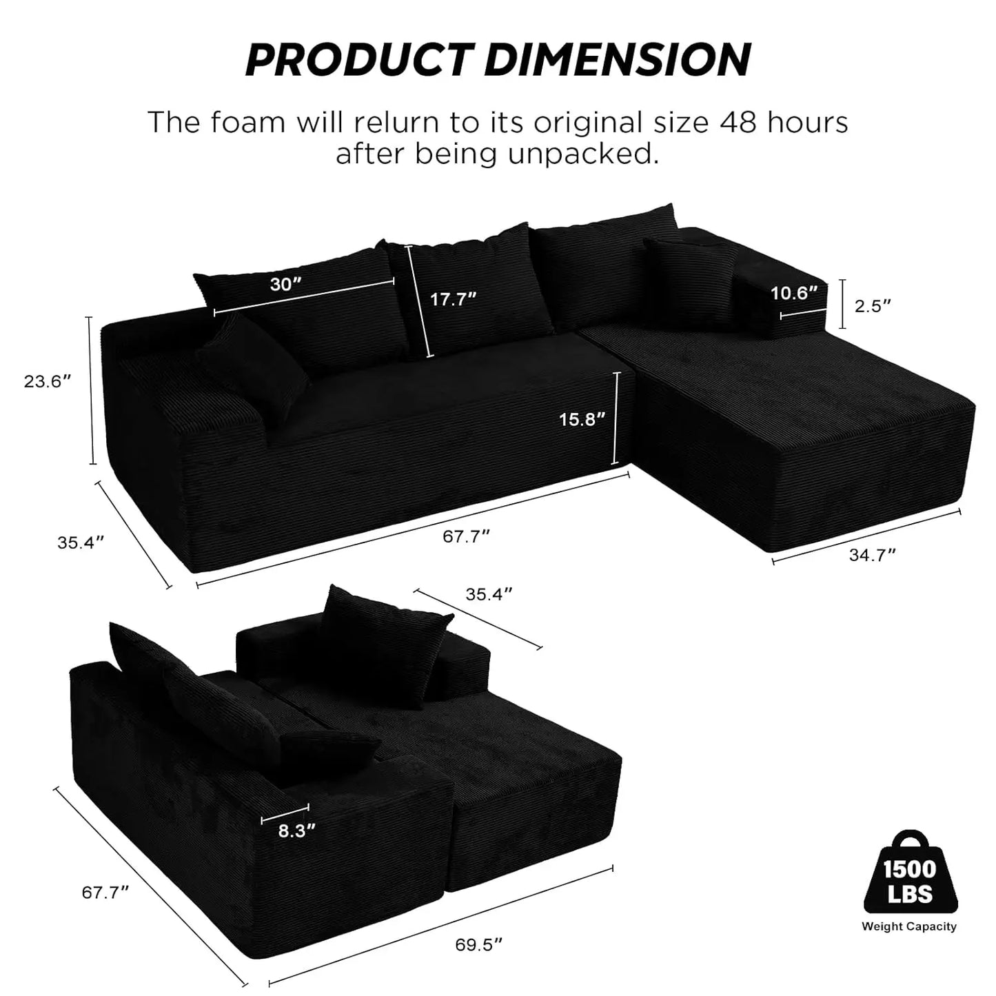 L Shaped Sectional Sofa With Chaise Modern Velvet Couch