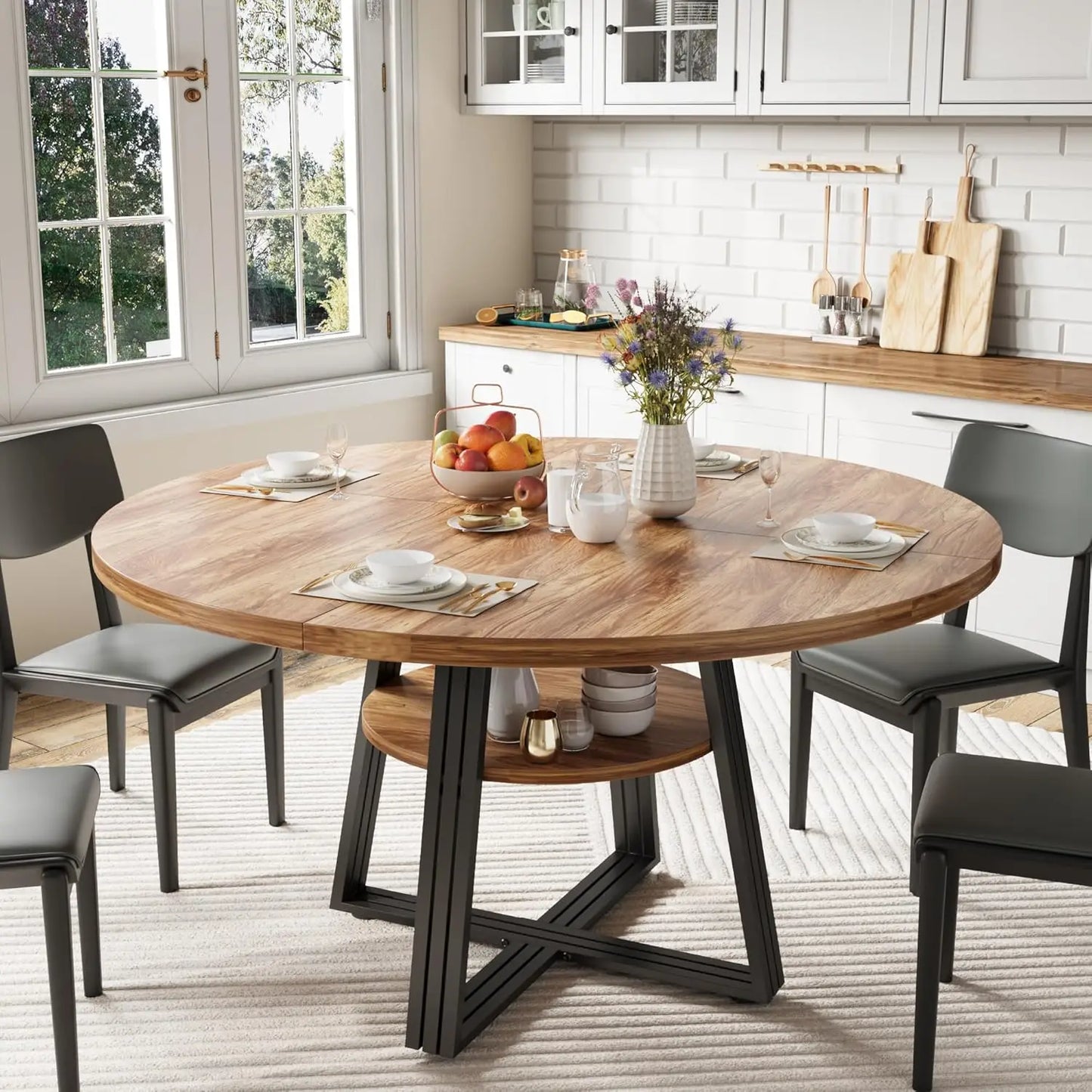 Studyset Round Farmhouse Kitchen Dining Table With Storage
