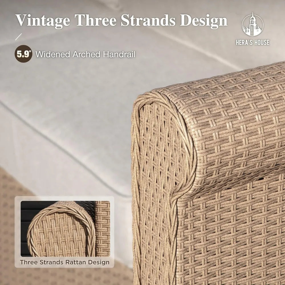 8 Pieces Patio Furniture Set, All Weather 9 Seats Outdoor Wicker Sofa with Ottomans, Rattan Patio Conversation Set
