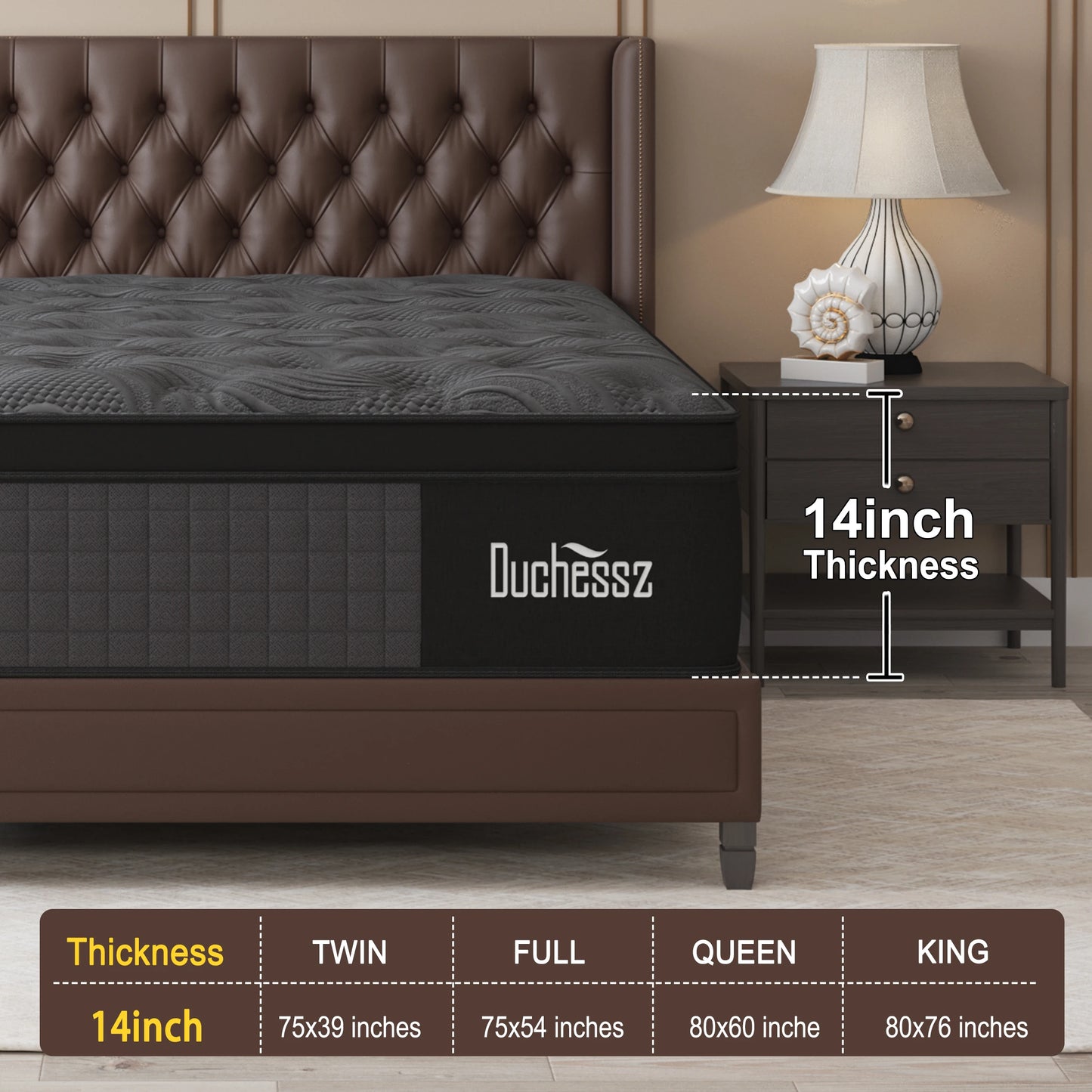 14" Twin Full King Queen Size Mattress in a Box Hybrid Spring Memory Foam,Euro Top Mattresses Medium Firm for Motion Isolat