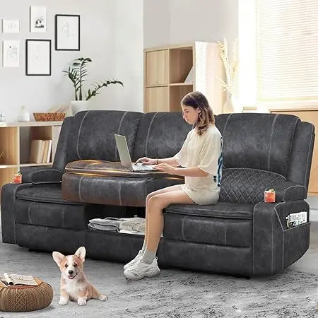 RBXC Manual Reclining Sofa With Hidden Storage And Middle Seat