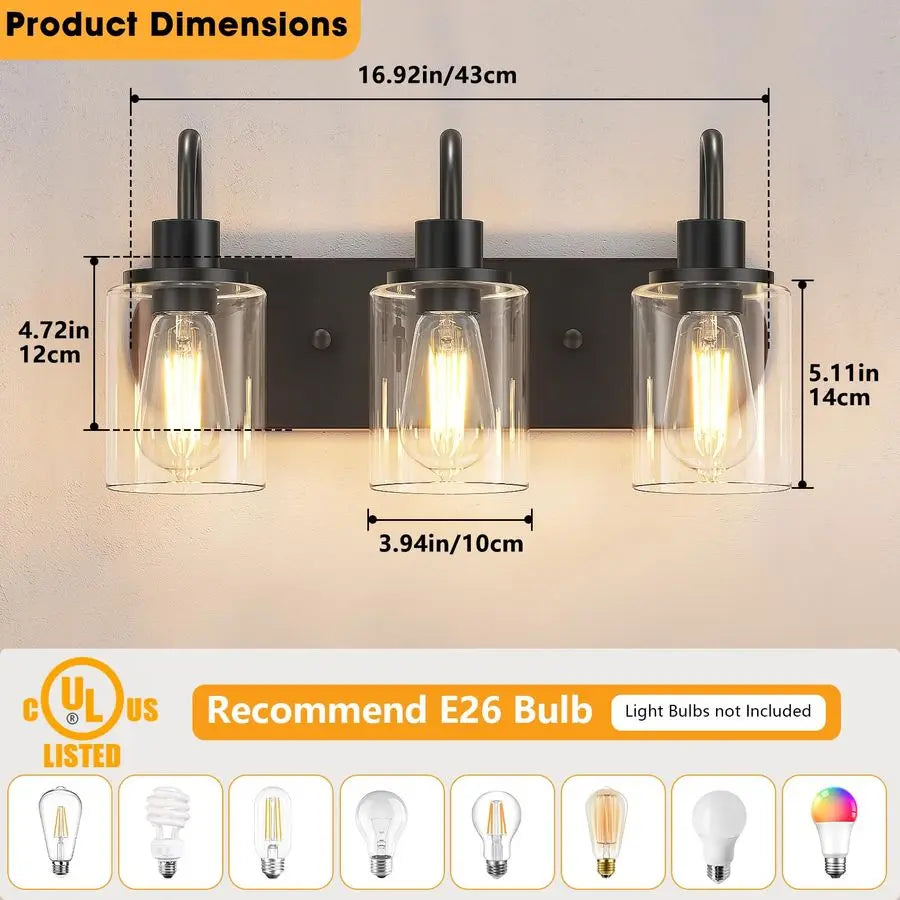 Farmhouse Vanity Light With Clear Glass Shade Wall Sconce