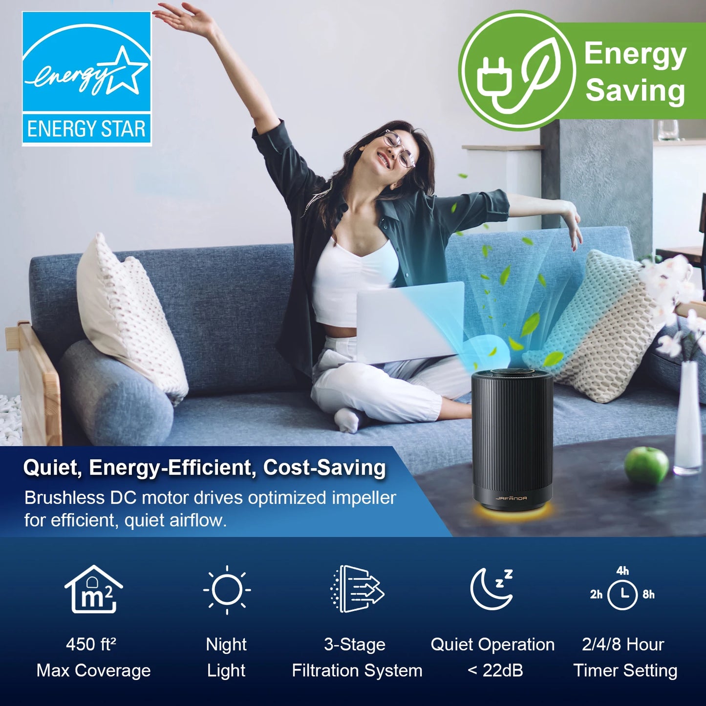 Jafanda True HEPA 13 Air Purifier Low Noise for Home