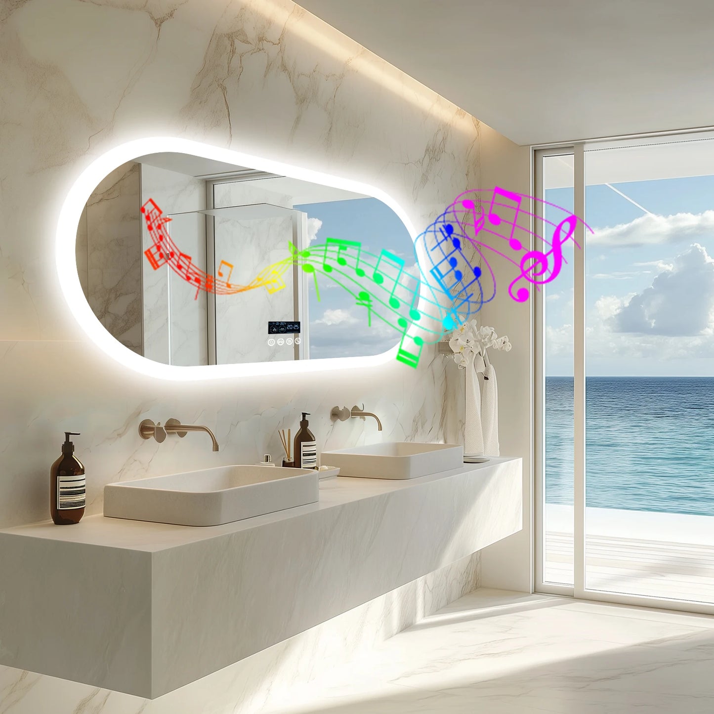 Wisfor Oval LED Bathroom Mirror With Lights Anti-Fog Bluetooth Speaker