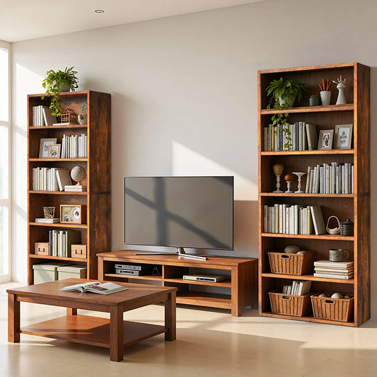MCQ 6 Shelf Wood Bookcase Open Storage Organizer Display