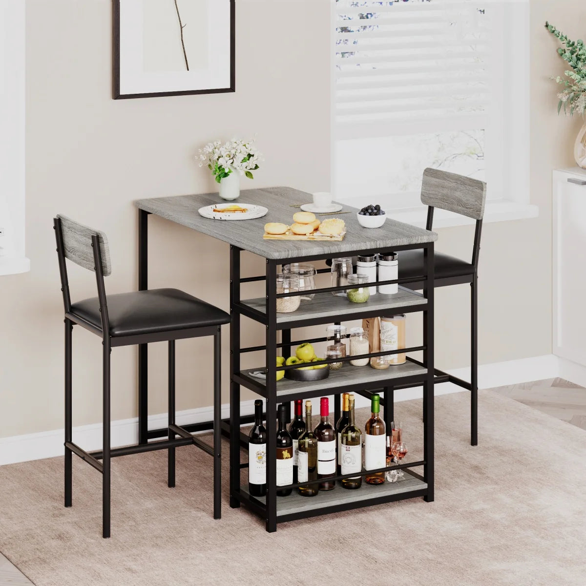 HiMISS 2 Person Dining Table Set Bar Table And Chairs