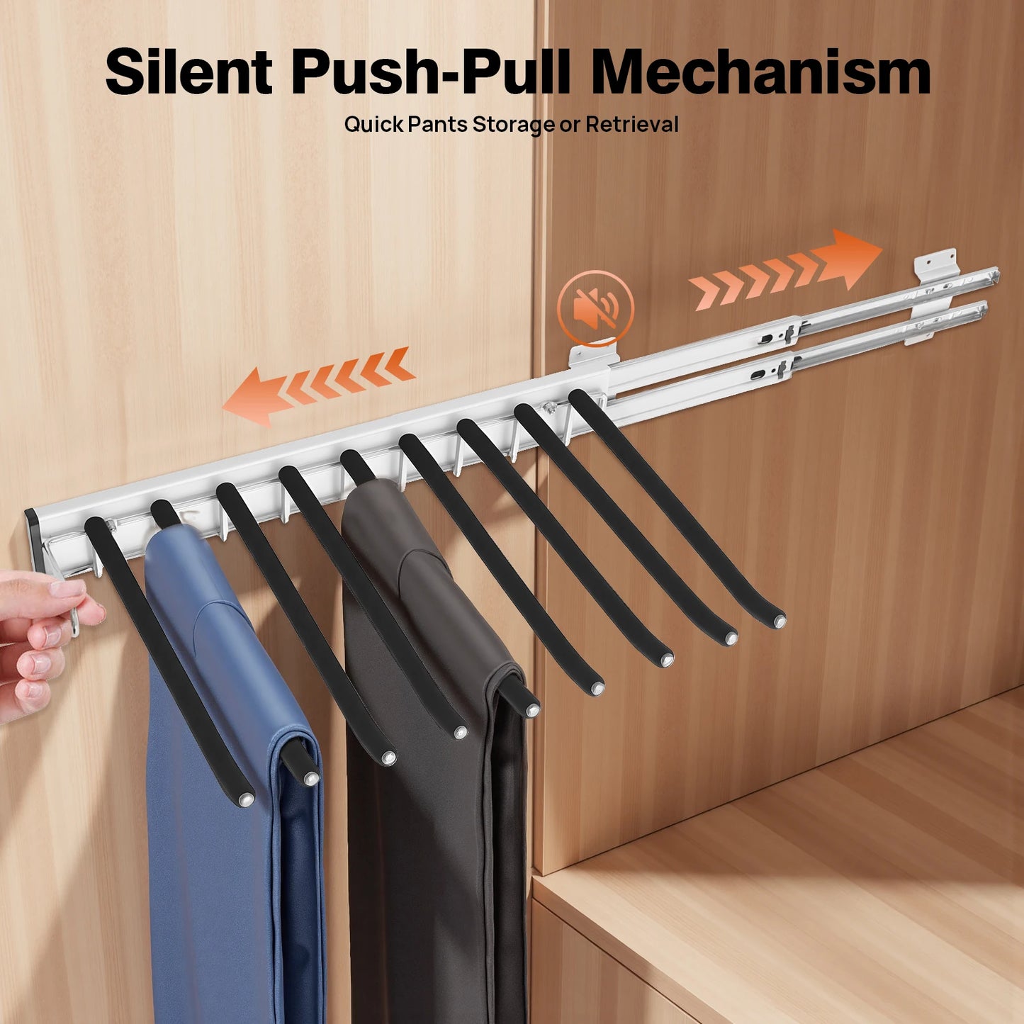 Nine Rod Wall Mount Pants Rack Silent Push Pull Slide