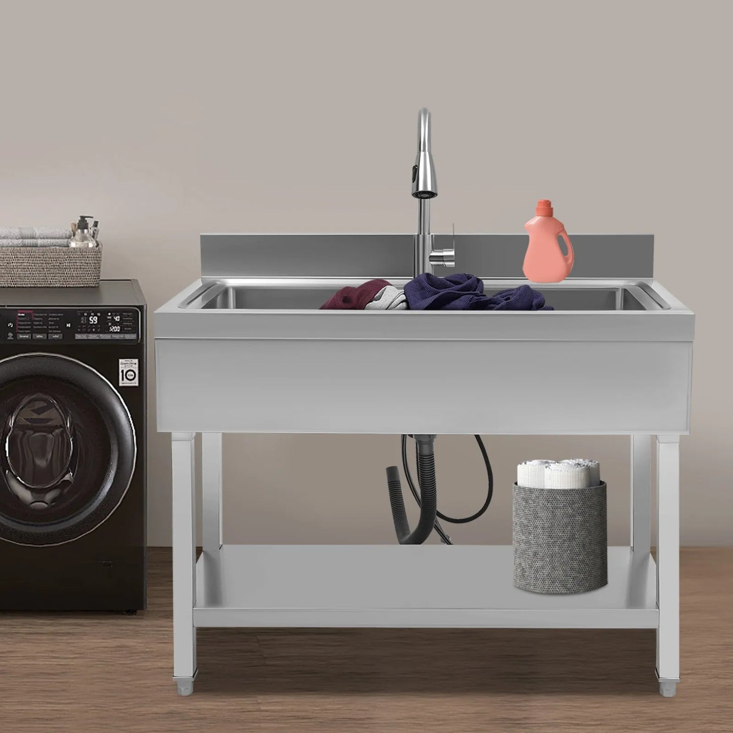 Bymaocar Stainless Steel Utility Sink Single Bowl With Faucet