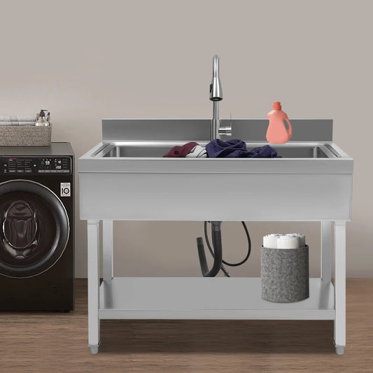 Bymaocar Stainless Steel Utility Sink Single Bowl With Faucet