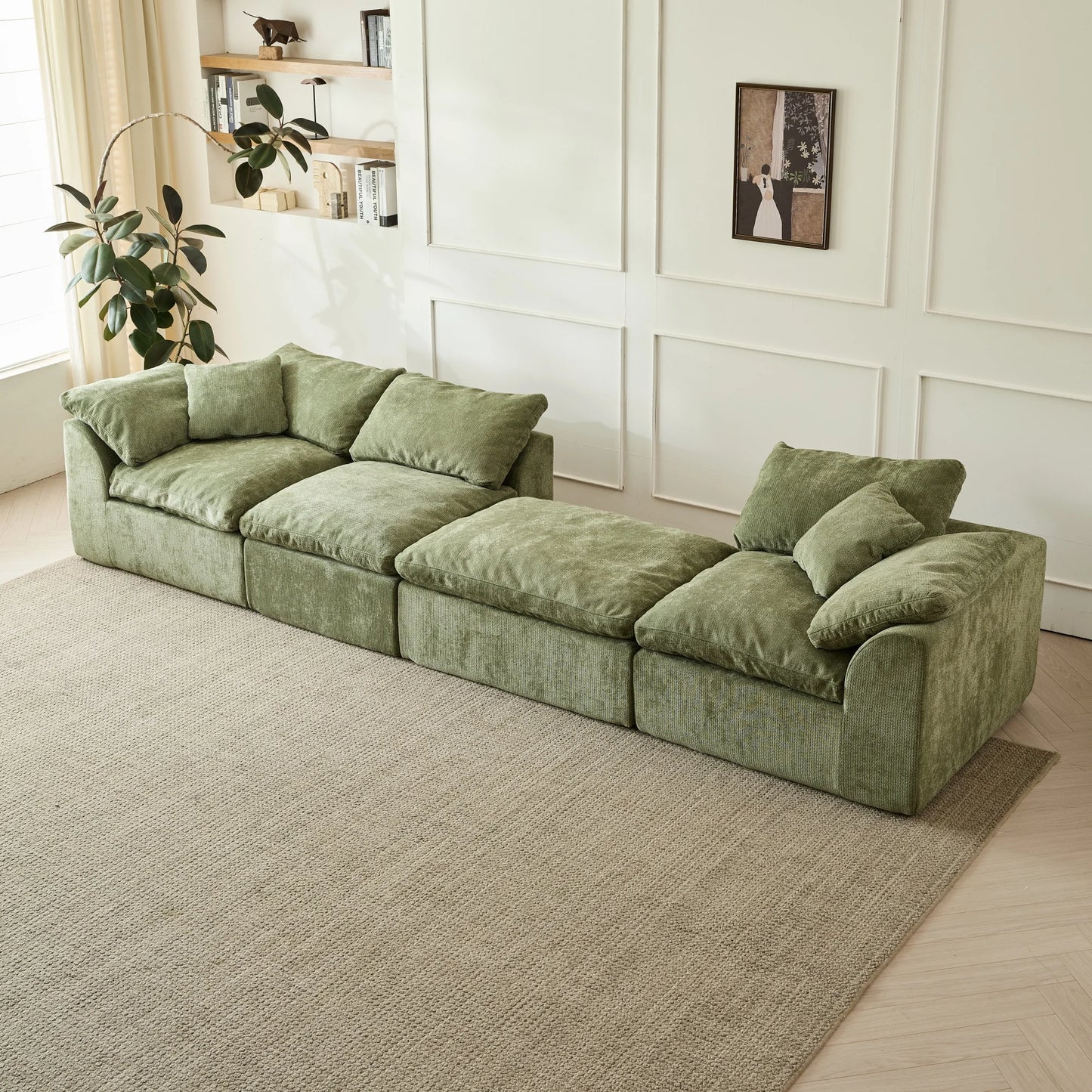 YeflixvrauCN Modern Cloud L Shaped 3 Seater Sofa Sectional Ottoman