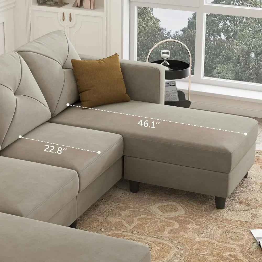 Velvet Sectional Sofa With Chaise U Shaped For Living Room
