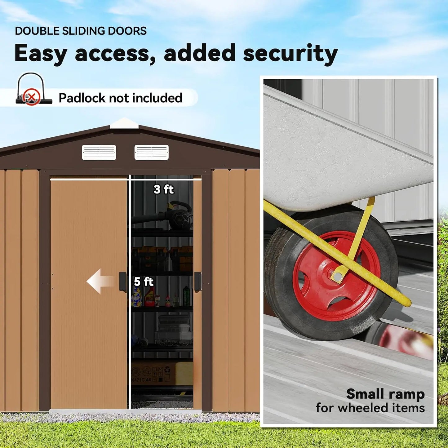 GELU Metal Storage Shed With Foundation Kit And Lockable Doors