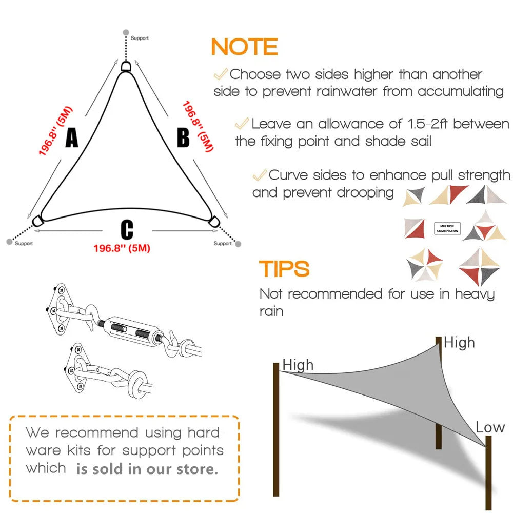 Waterproof Triangle Shade Sail Canopy for Outdoor Patio and Pool