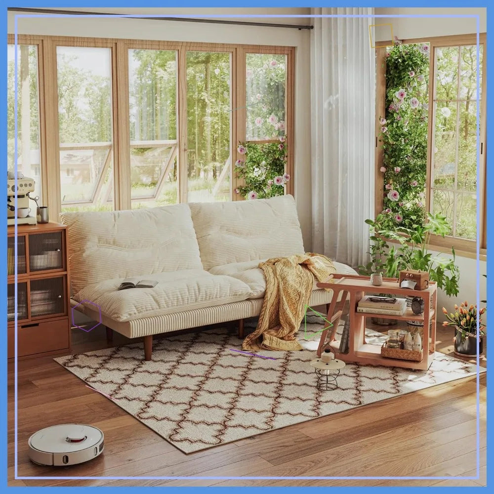 Corduroy Futon Sofa Bed With Adjustable Backrest And Convertible Sleeper