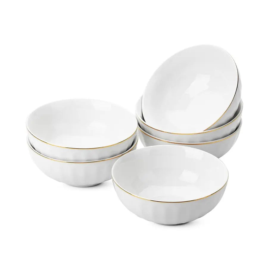 Porcelain Cereal Bowls With Metallic Trim Set Of 6
