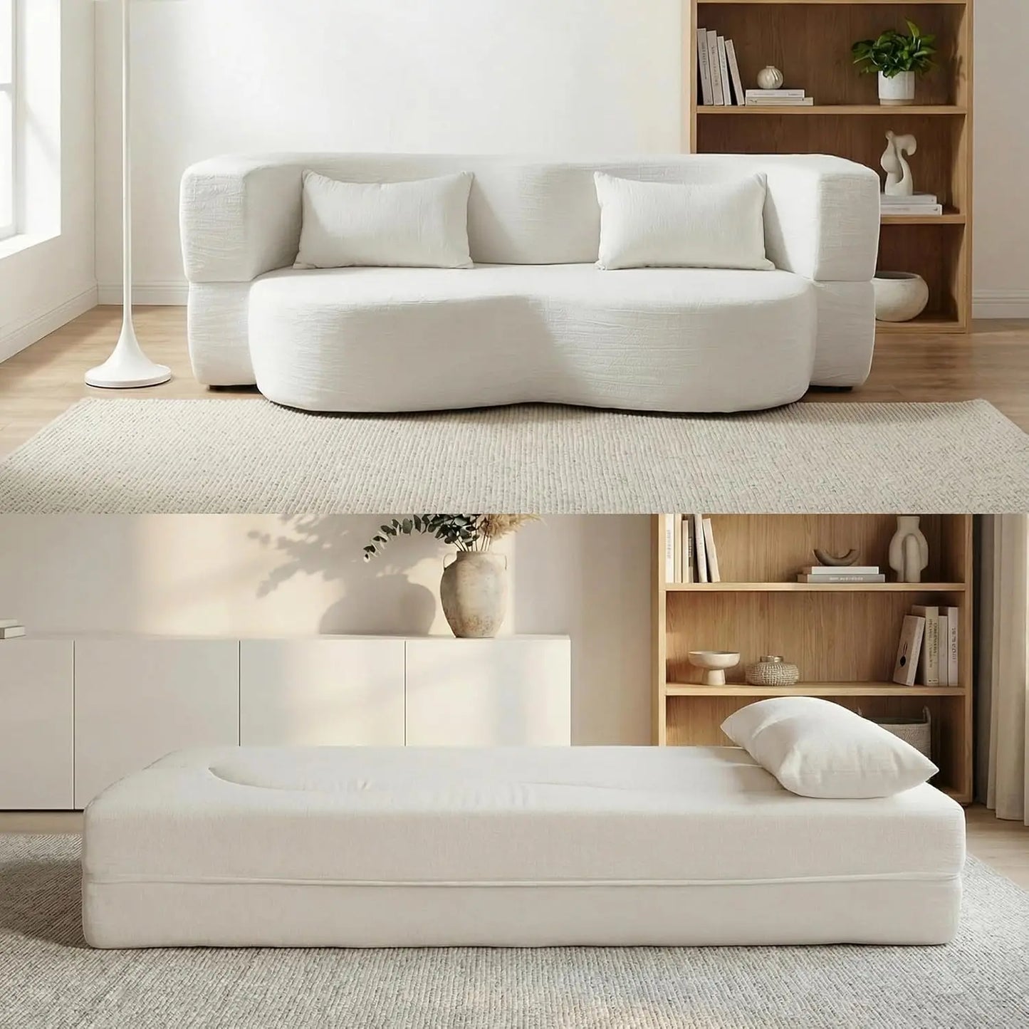 Convertible Sofa Bed Two In One Teddy Fabric Loveseat