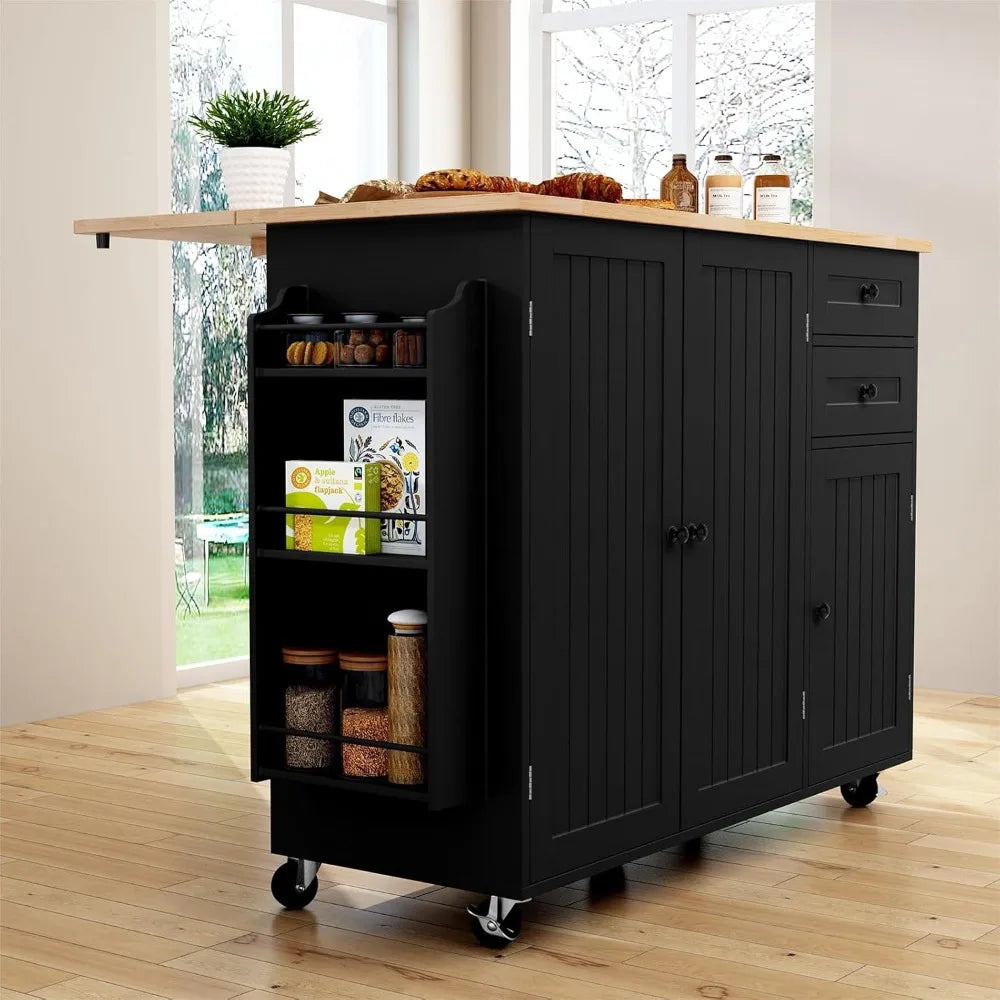 RBXCCarcase Rolling Kitchen Island With Storage And DropLeaf Bar Countertop