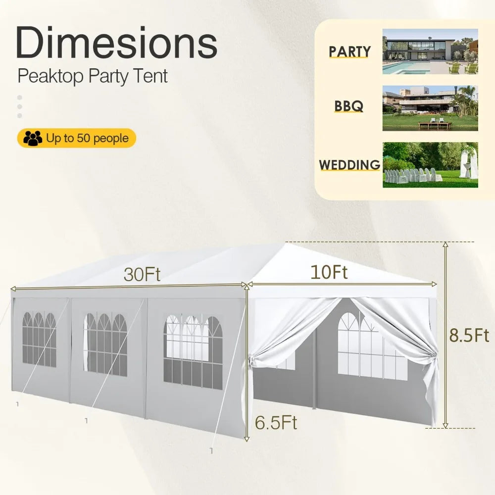 10x30 Outdoor Canopy Tent Patio Camping Heavy Duty Gazebo Shelter Party Wedding BBQ Events with Side Removable Walls