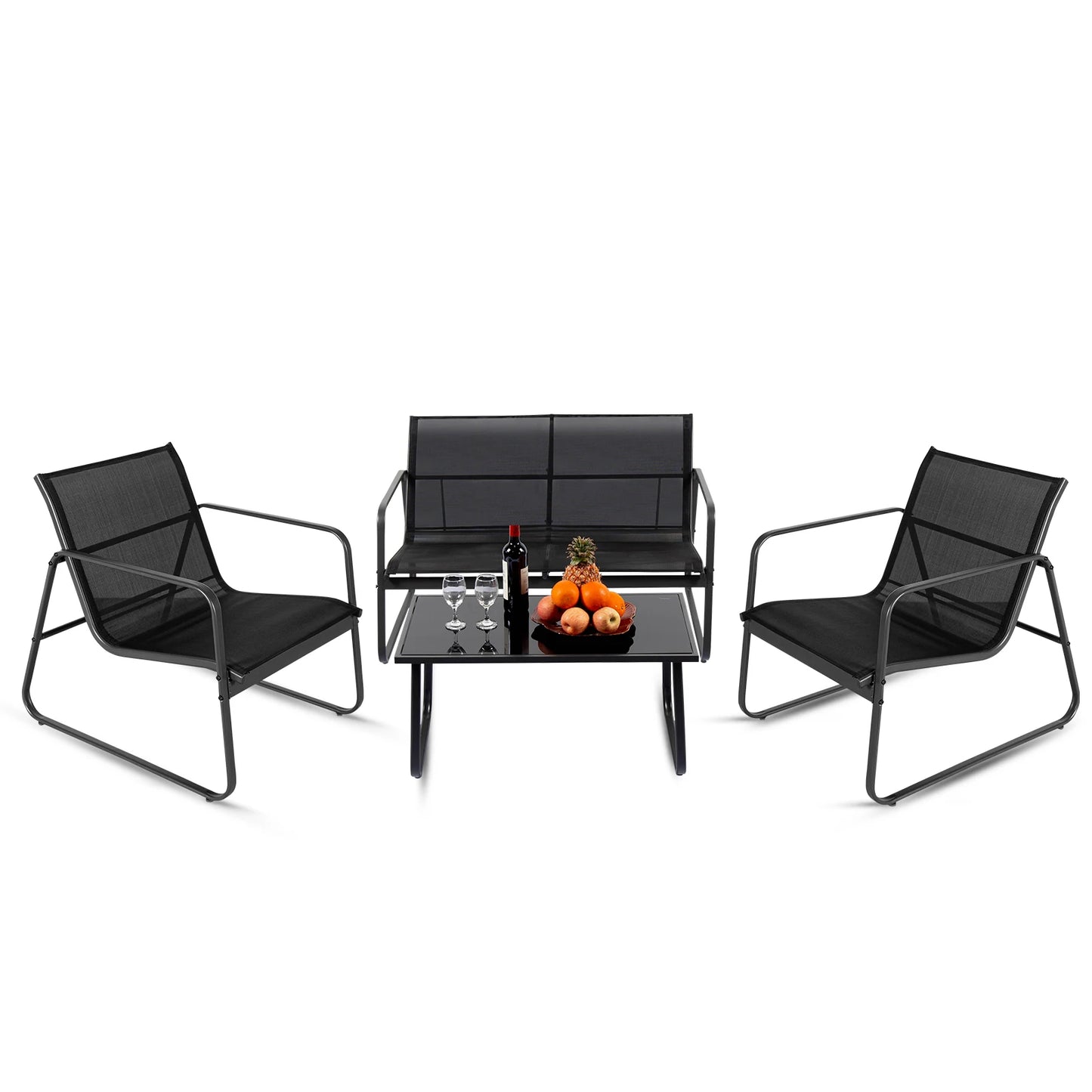 JHK Outdoor Patio Furniture 4 Piece Set With Table Metal Frame
