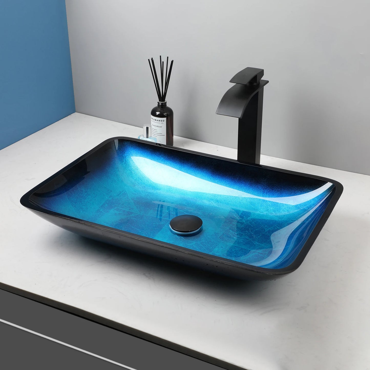 YANKSMART Tempered Glass Basin Sink Washbasin Faucet Set