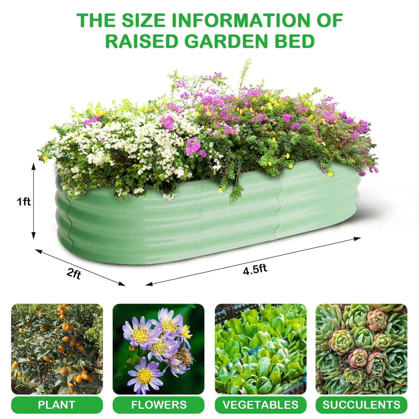 HiMISS 2 Pack Oval Galvanized Steel Raised Garden Bed Planter Box
