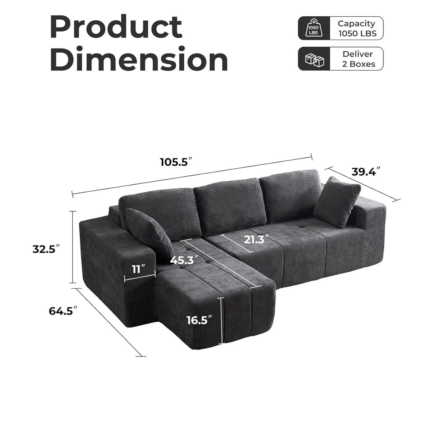 Modular L-Shaped Sectional Sofa With Chaise Upholstered