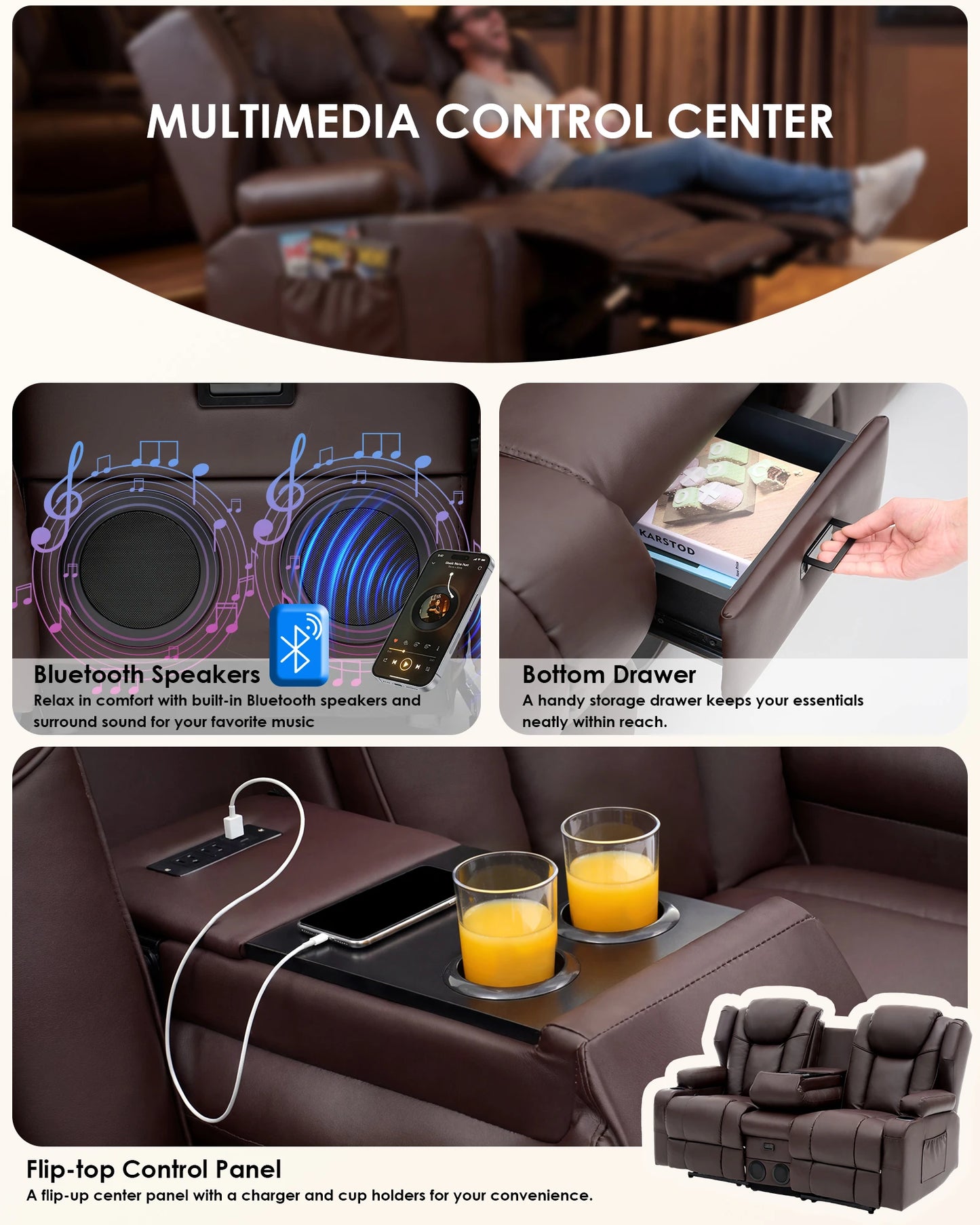 Redlife Loveseat Recliner Sofa With Console Heating Massage