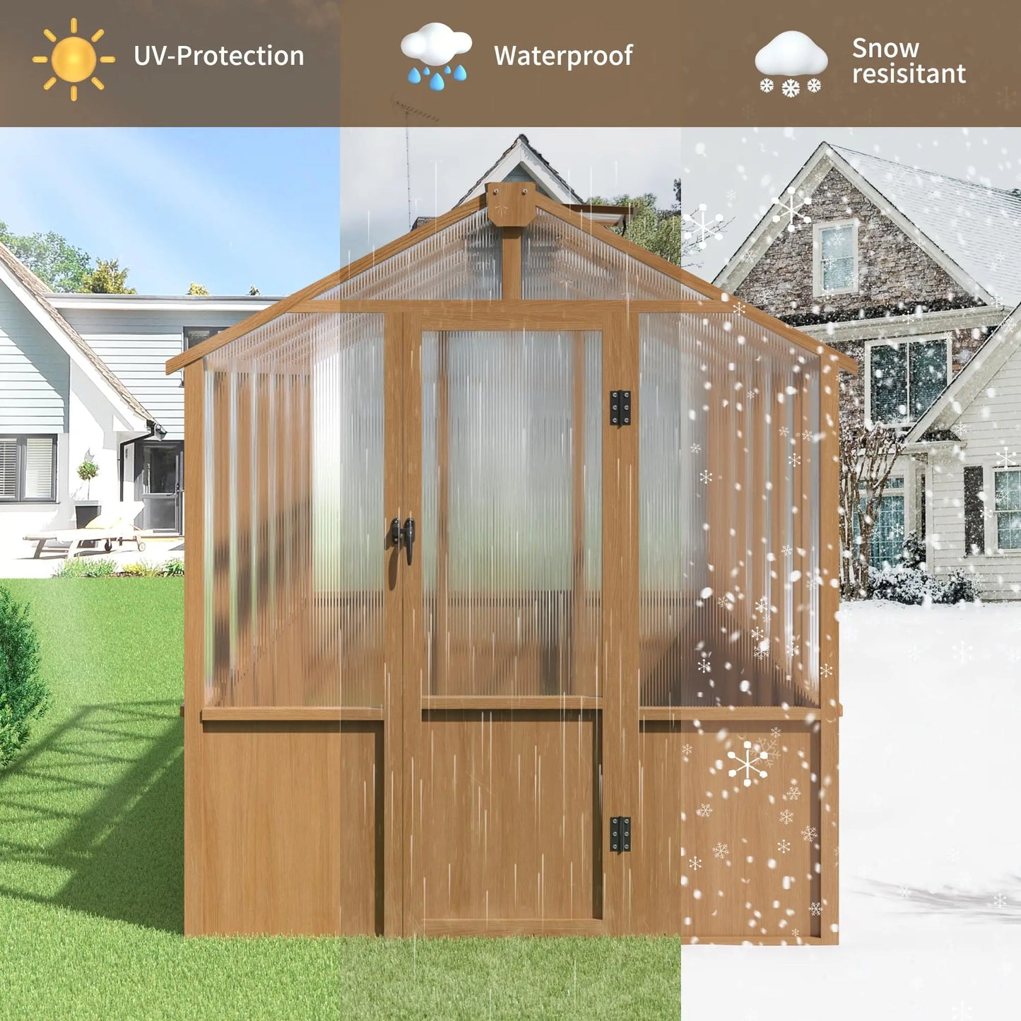 VIWAT Wooden Greenhouse With UV Roof Protection For Backyard