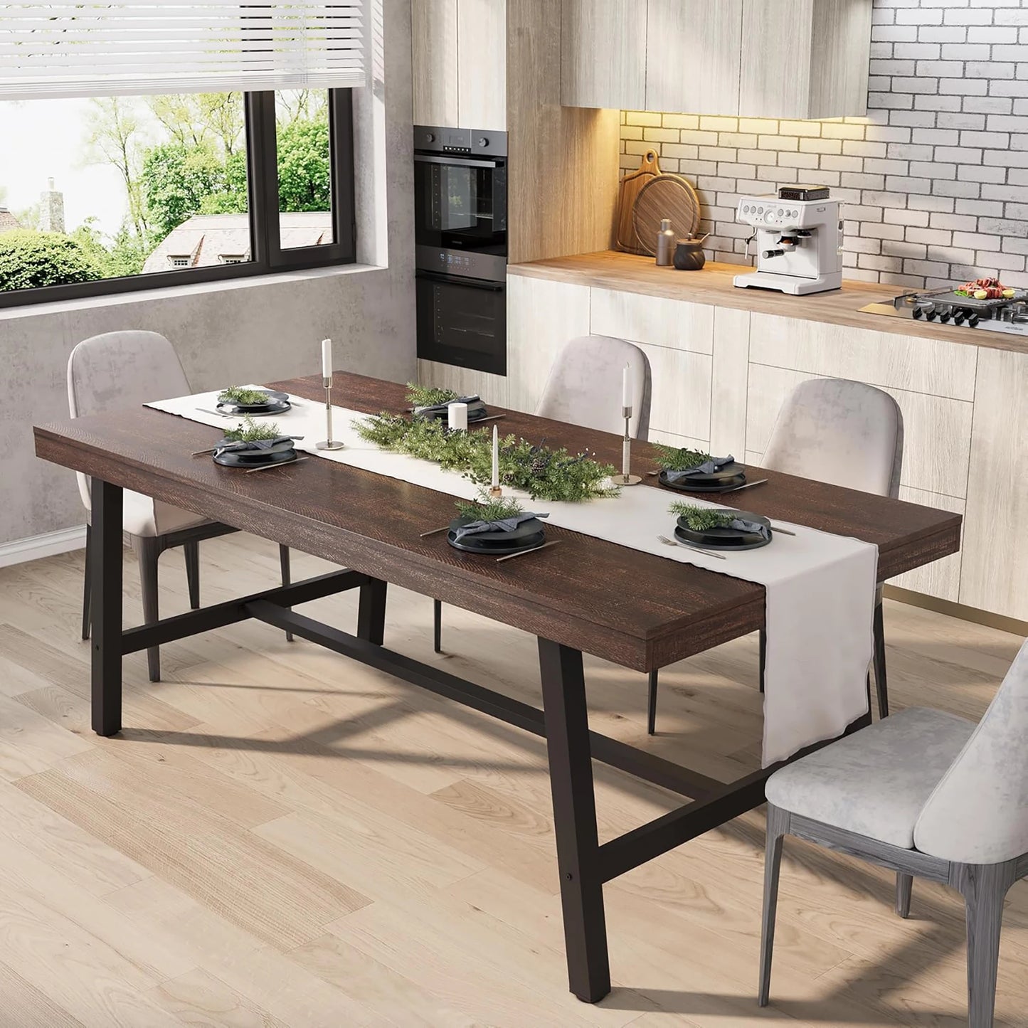 HiMISS Industrial Dining Table With Wood Frame For Modern Kitchen
