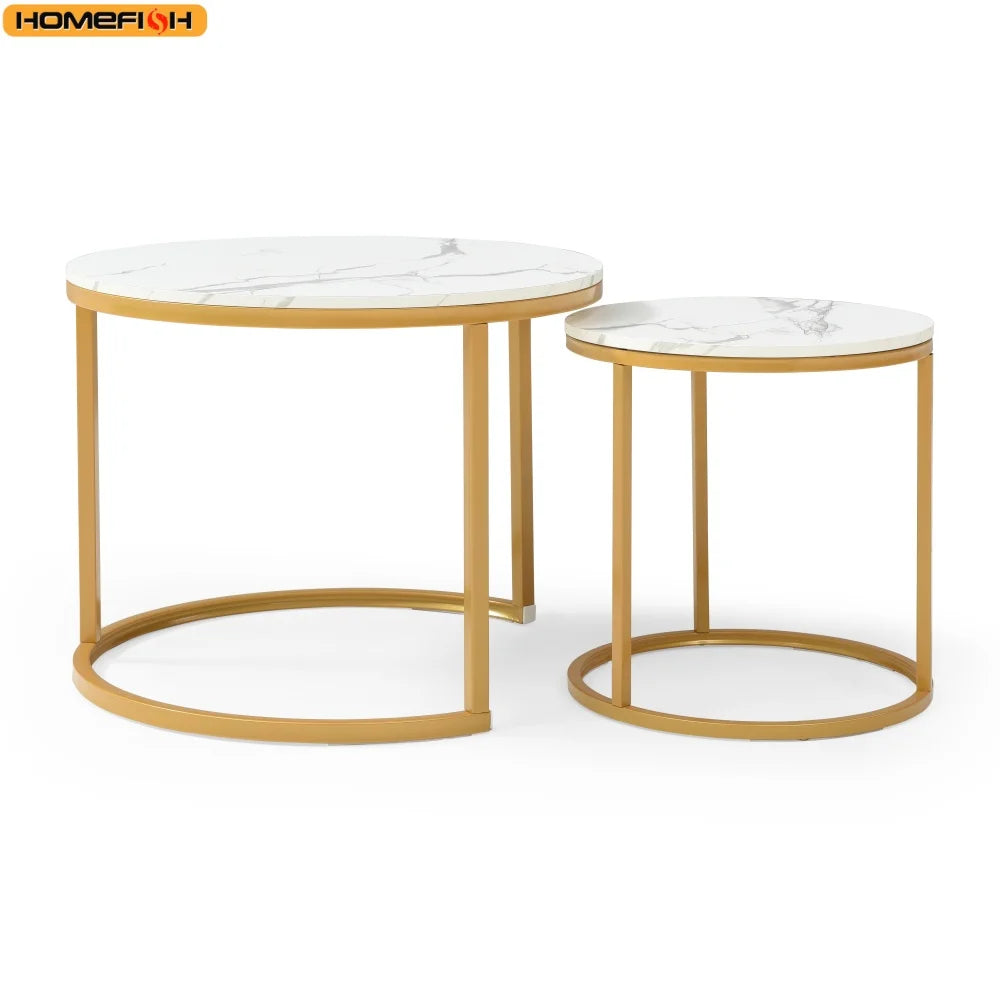 Round Coffee Table Two Pack Nordic Marble Glass Living Room Side Tables