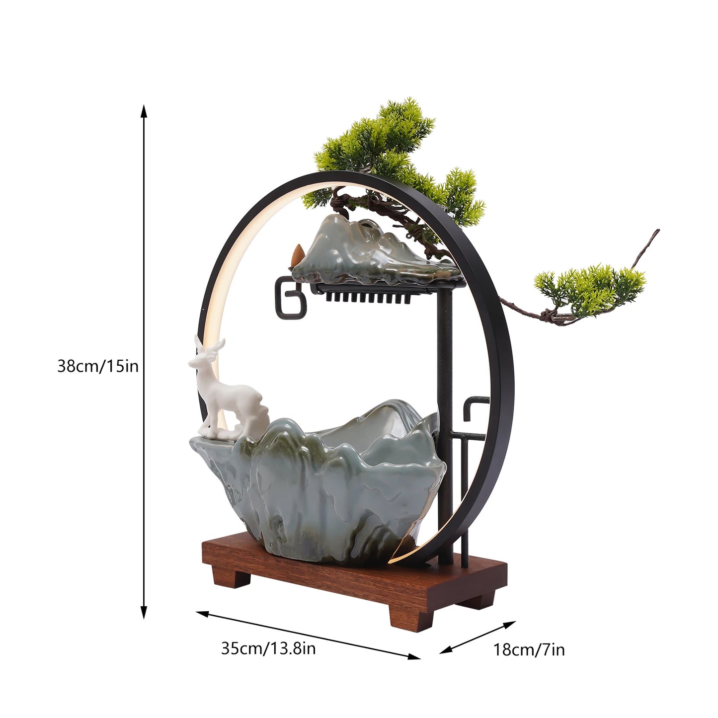 Ceramic Tabletop Fountain With Mist Pine Branches And LED Deer