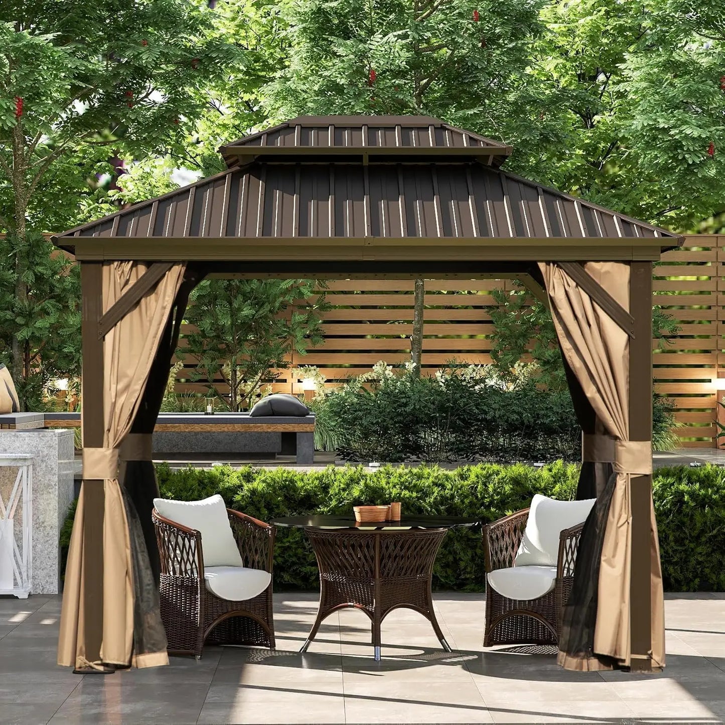 DUOFU Outdoor Gazebo Hardtop With Double Roof And Netting