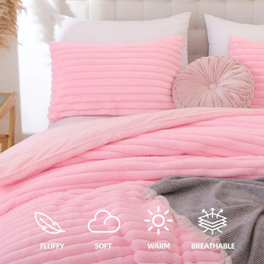 Fluffy Comforter Set 3 Piece Fleece Luxury Bedding