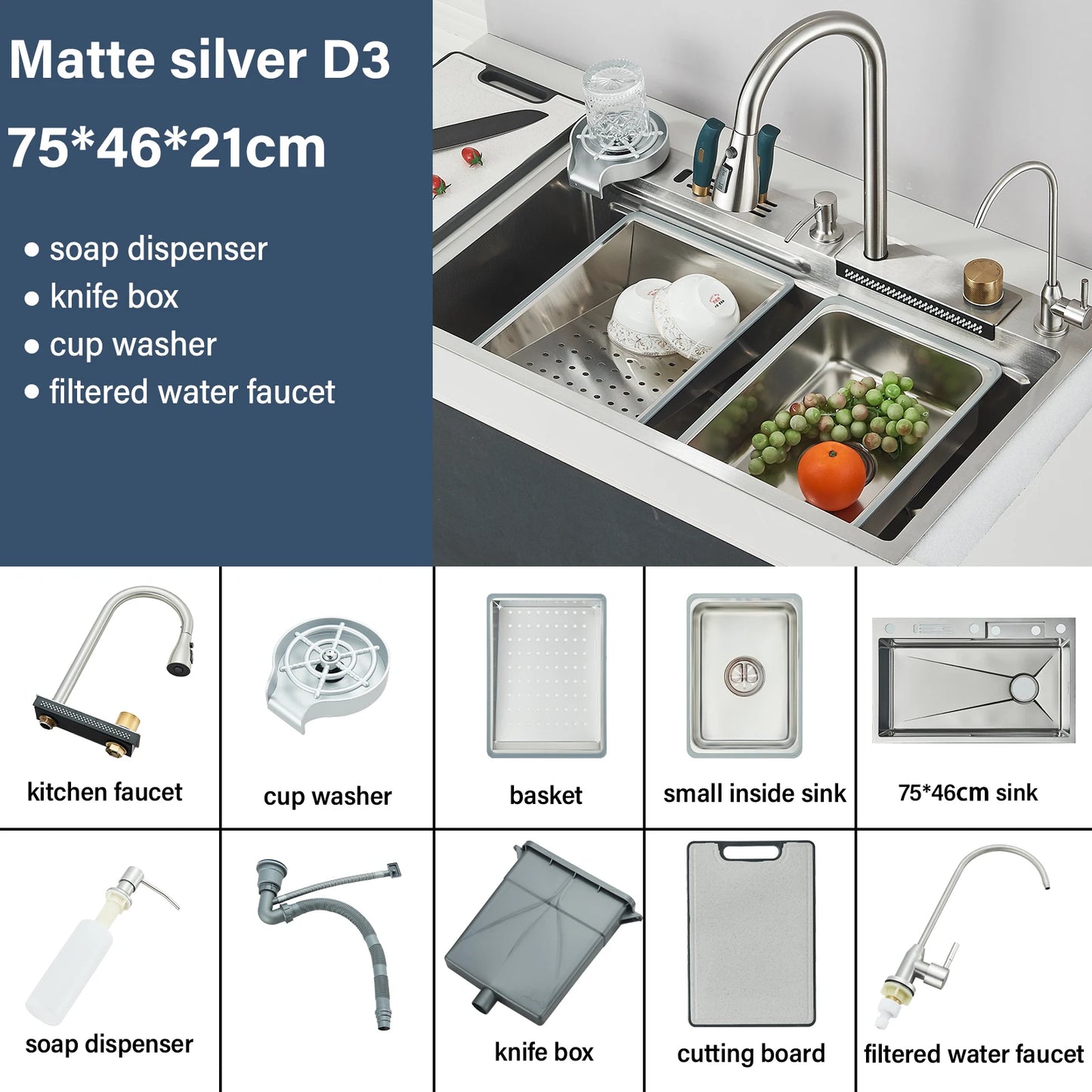 Shinesia Stainless Steel Kitchen Sink Set Large Single Sink Dish Basin Sink With Cold and Hot Controlled Faucet