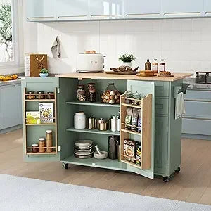 RBXCCarcase Rolling Kitchen Island With Storage And DropLeaf Bar Countertop