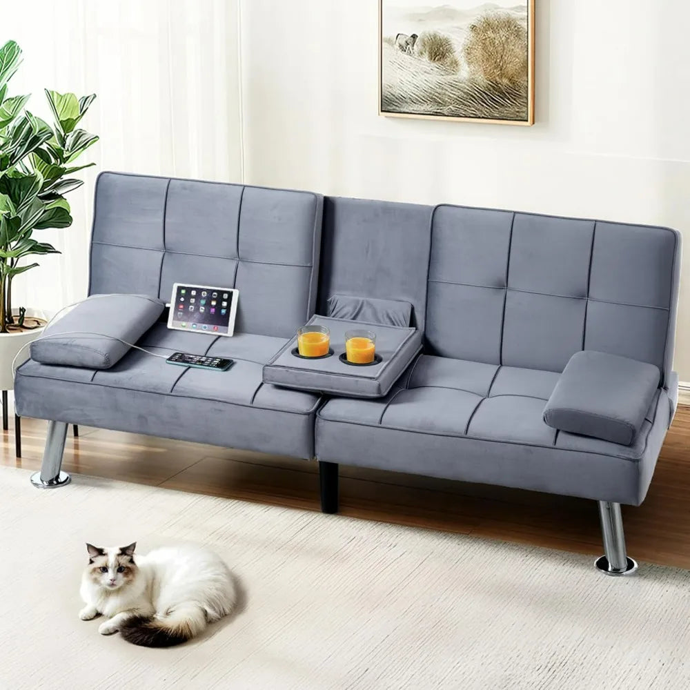 XCT3 Futon Sofa Bed With USB Type-C Charging Adjustable Backrest