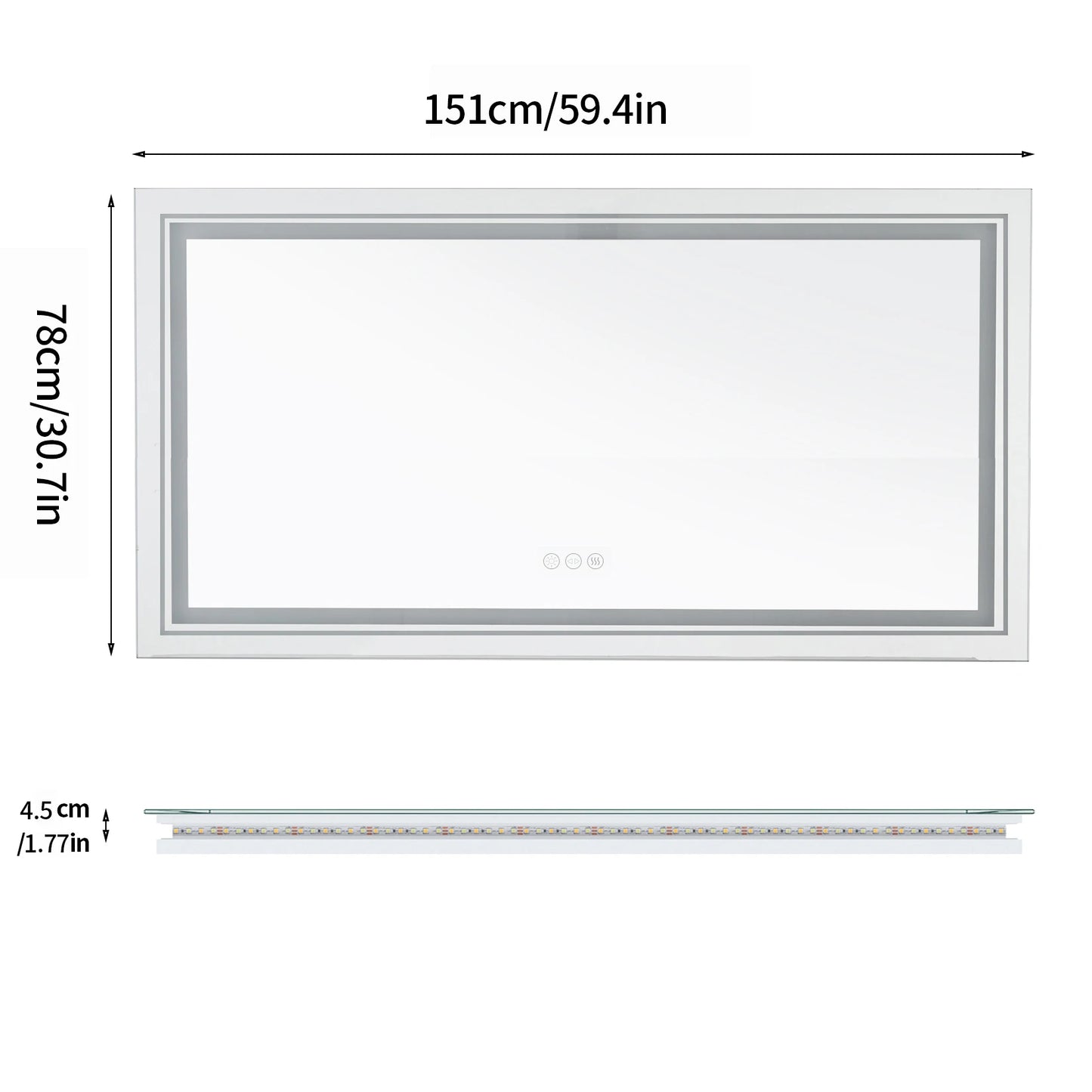Illuminated LED Bathroom Mirror Wall Mounted Front And Backlit Lights