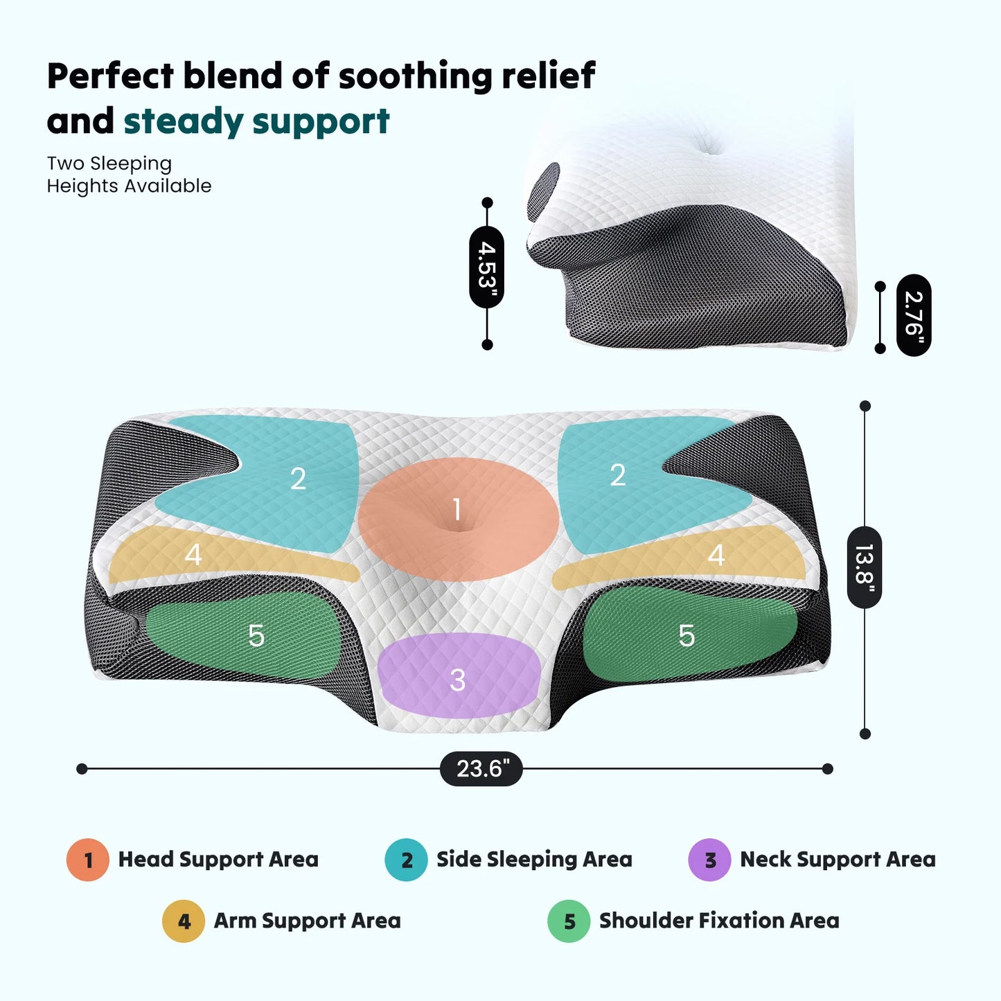 JHK Ergonomic Cervical Memory Foam Contour Pillow With Cooling Pillowcase
