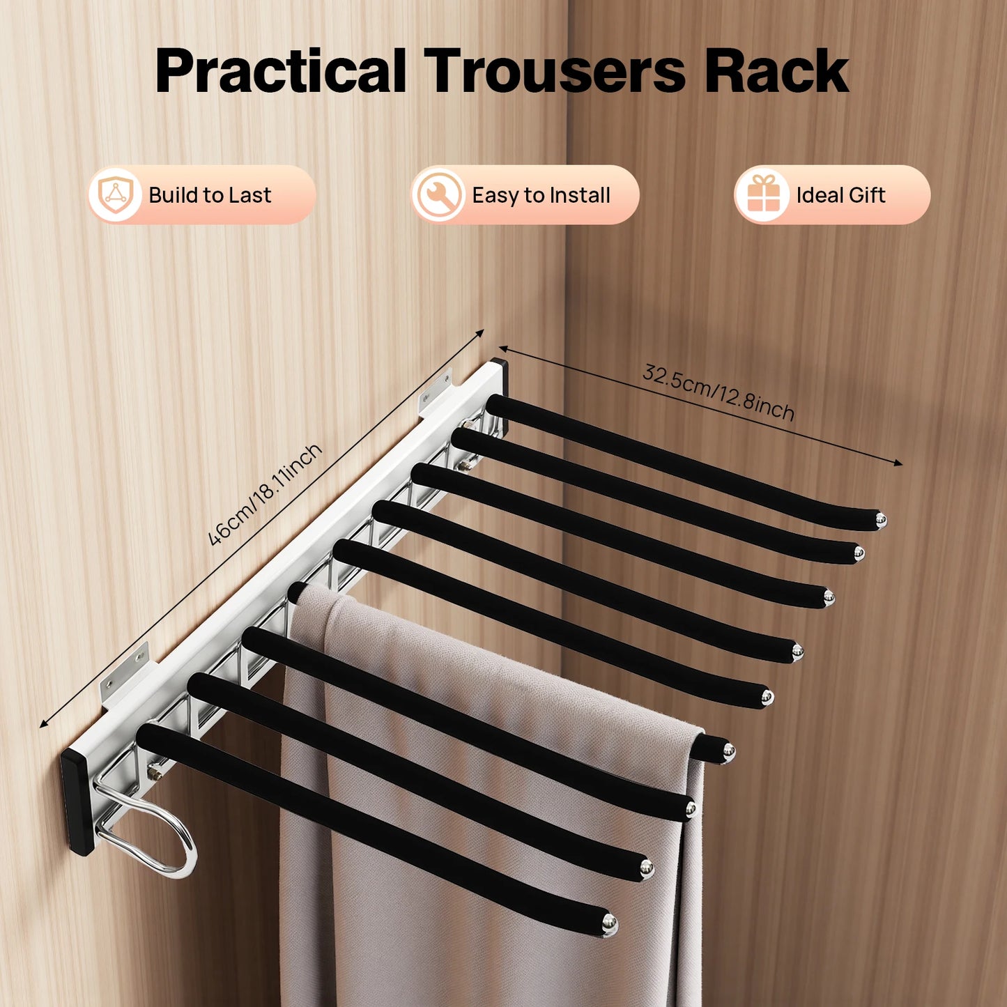 Nine Rod Wall Mount Pants Rack Silent Push Pull Slide