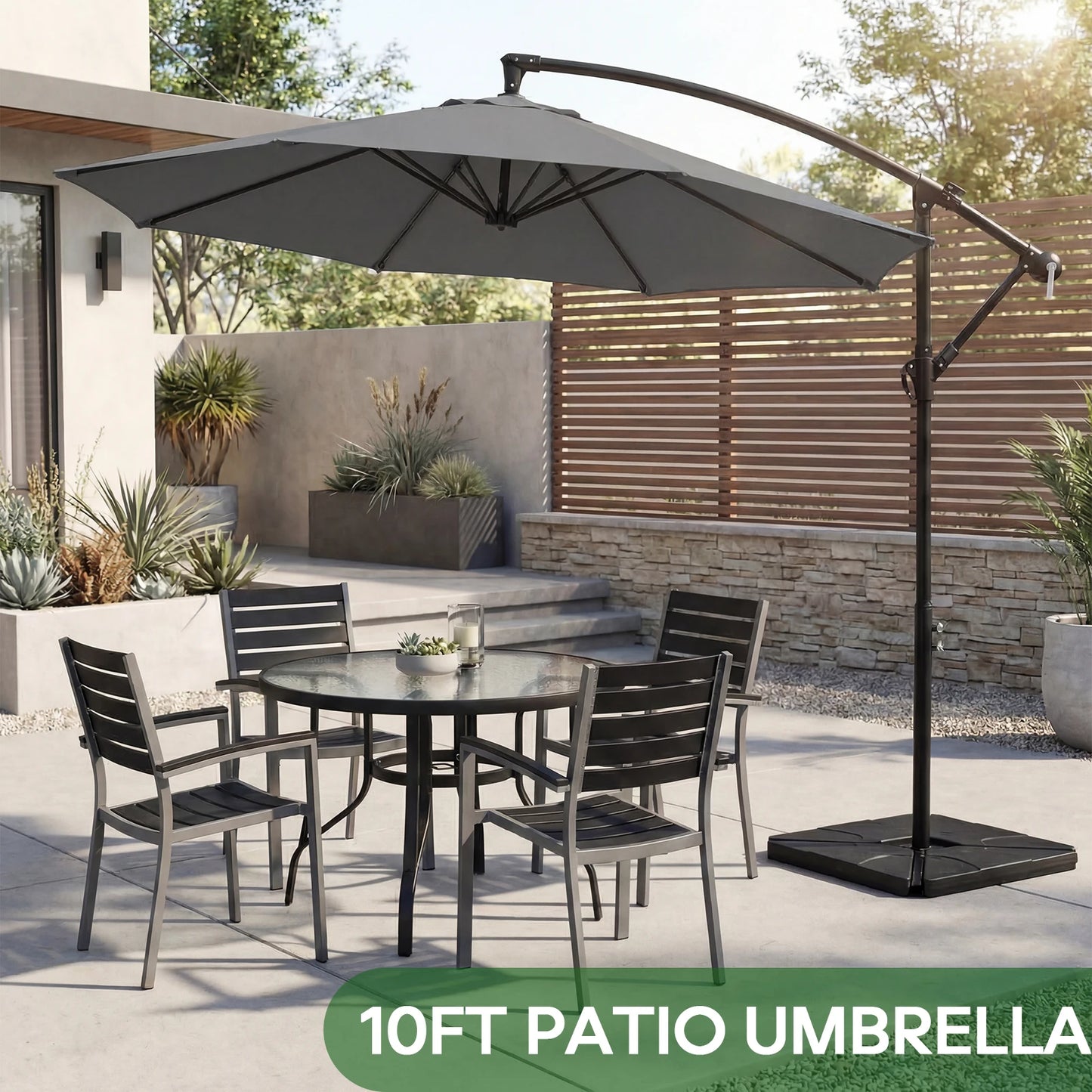 JHK Outdoor Offset Patio Umbrella With Base Cantilever Tilt UV Protection