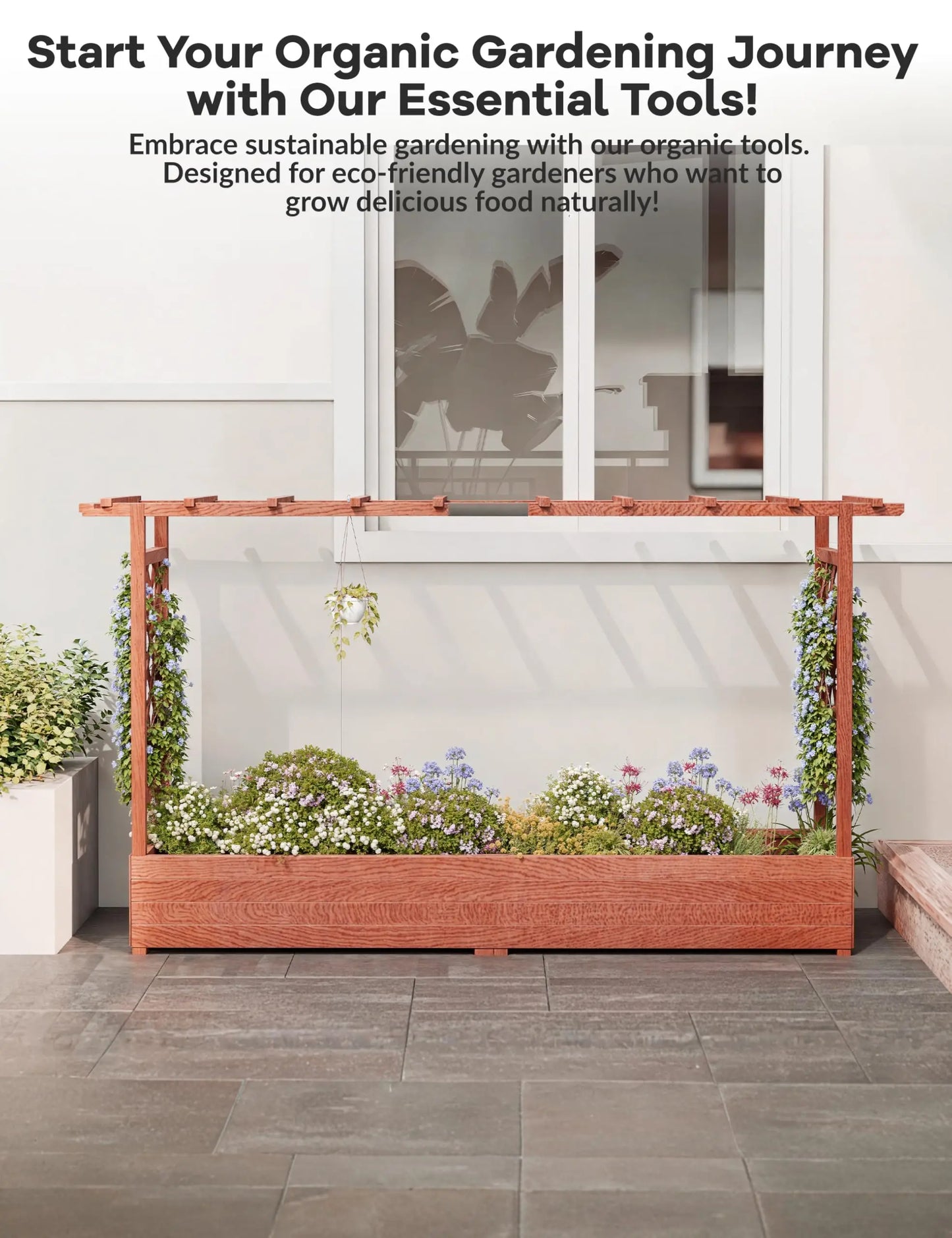 HiMISS Elevated Wooden Raised Garden Bed With Trellis For Climbing