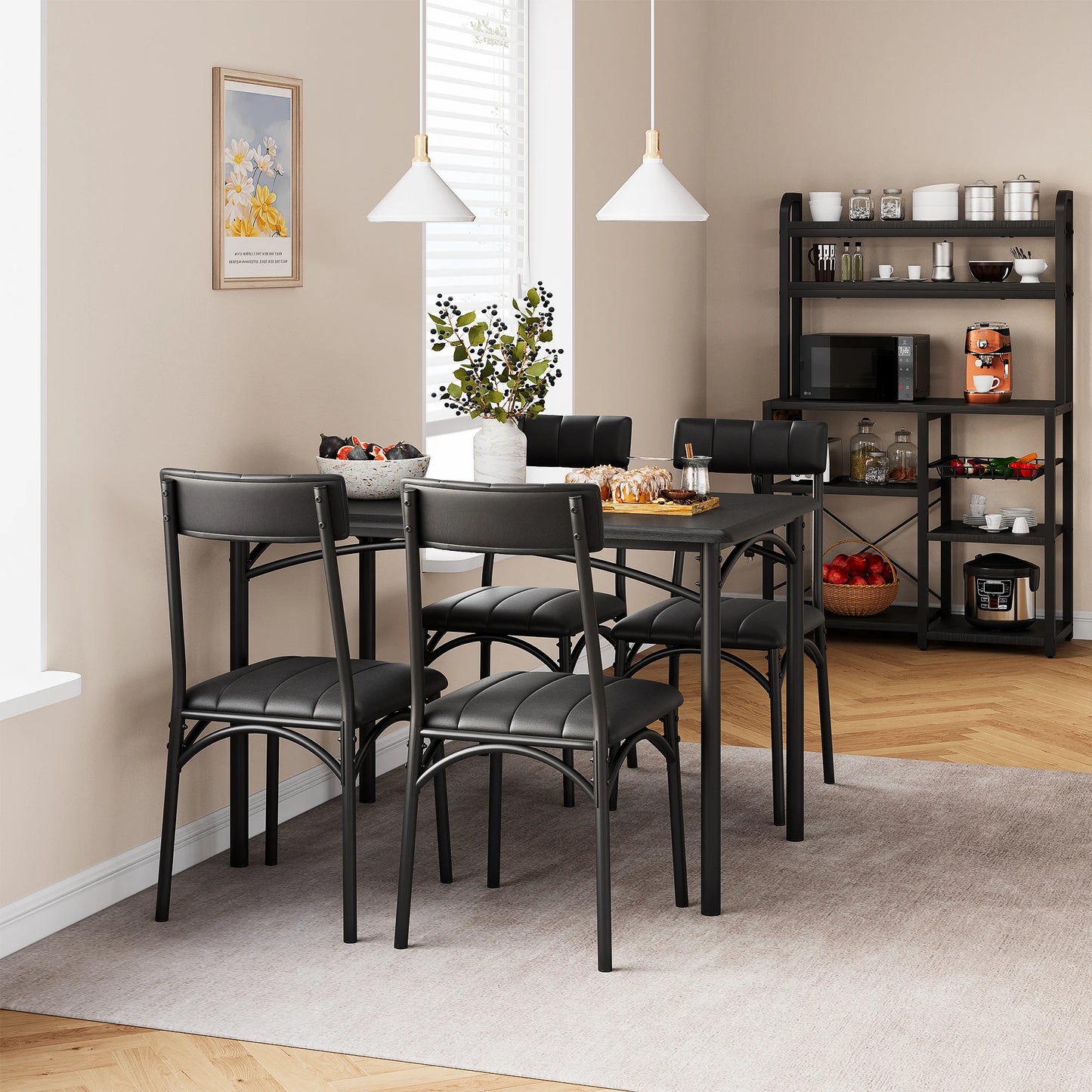 HiMISS Dining Table Set For 4 With Upholstered Chairs